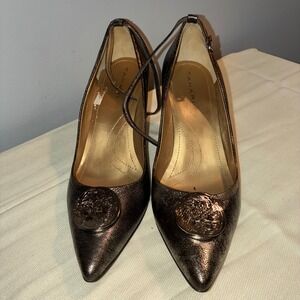 Tahari Marion‎ Womens 6.5M Metallic Bronze Pointed Toe Ankle Strap Heels Shoes